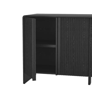 English Elm Sideboard with Fluted Drawer Fronts Push Open Handle Free Design for Dining Rooms Black B365S00178