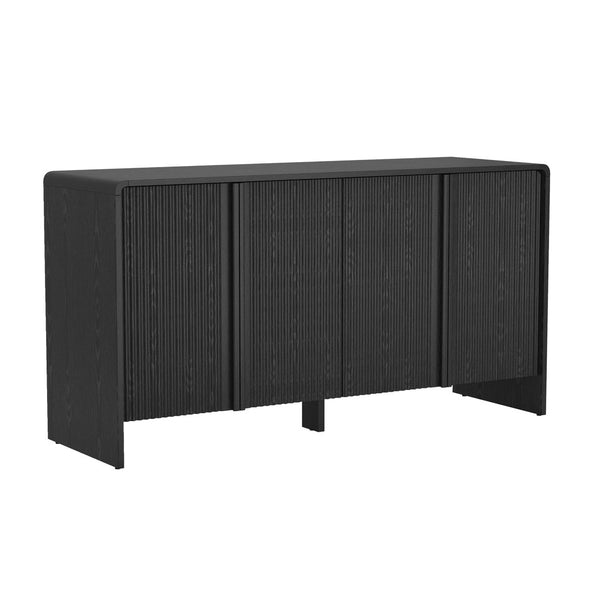 English Elm Sideboard with Fluted Drawer Fronts Push Open Handle Free Design for Dining Rooms Black B365S00178