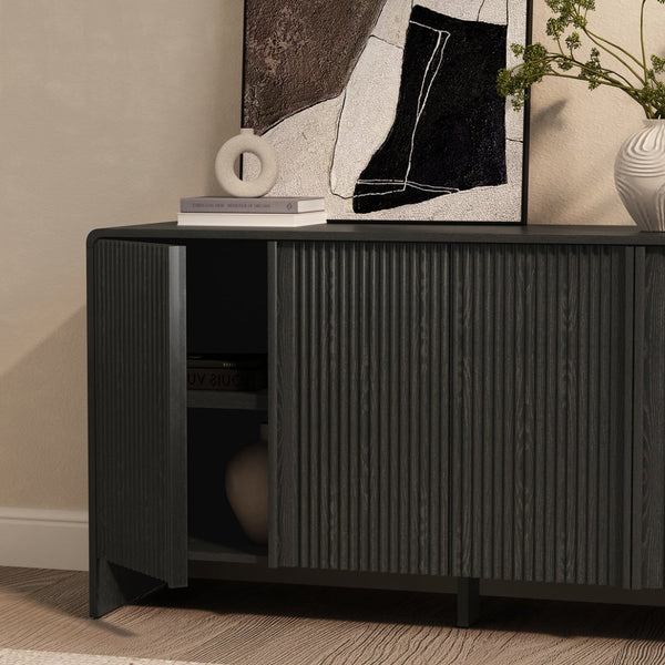 English Elm Sideboard with Fluted Drawer Fronts Push Open Handle Free Design for Dining Rooms Black B365S00178