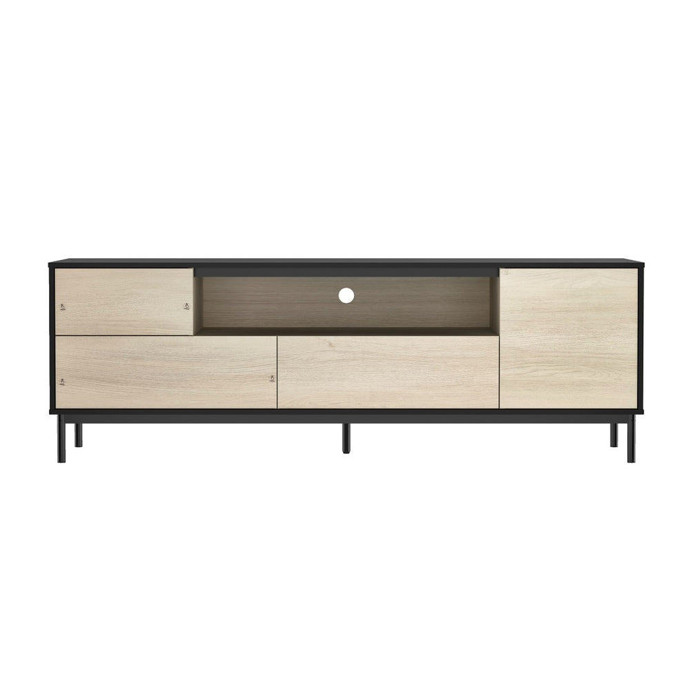 English Elm Tv Stand with Wood Laminate Top and Black Metal Frame for Modern Living Rooms B365S00179