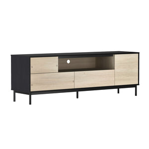 English Elm Tv Stand with Wood Laminate Top and Black Metal Frame for Modern Living Rooms B365S00179