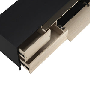 English Elm Tv Stand with Wood Laminate Top and Black Metal Frame for Modern Living Rooms B365S00179
