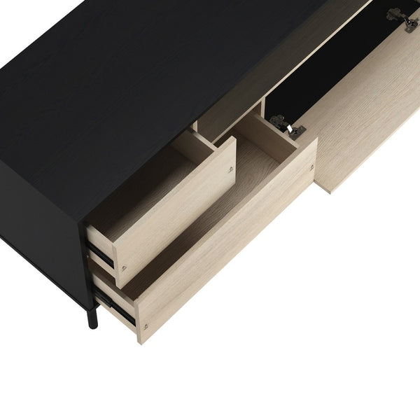 English Elm Tv Stand with Wood Laminate Top and Black Metal Frame for Modern Living Rooms B365S00179