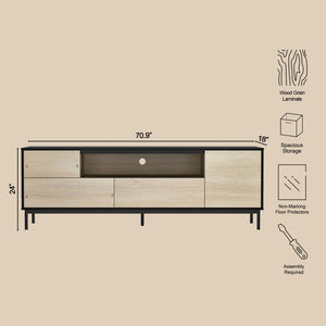 English Elm Tv Stand with Wood Laminate Top and Black Metal Frame for Modern Living Rooms B365S00179