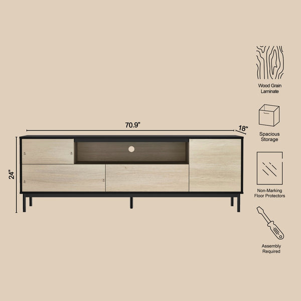 English Elm Tv Stand with Wood Laminate Top and Black Metal Frame for Modern Living Rooms B365S00179