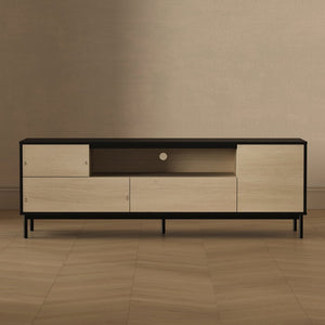 English Elm Tv Stand with Wood Laminate Top and Black Metal Frame for Modern Living Rooms B365S00179