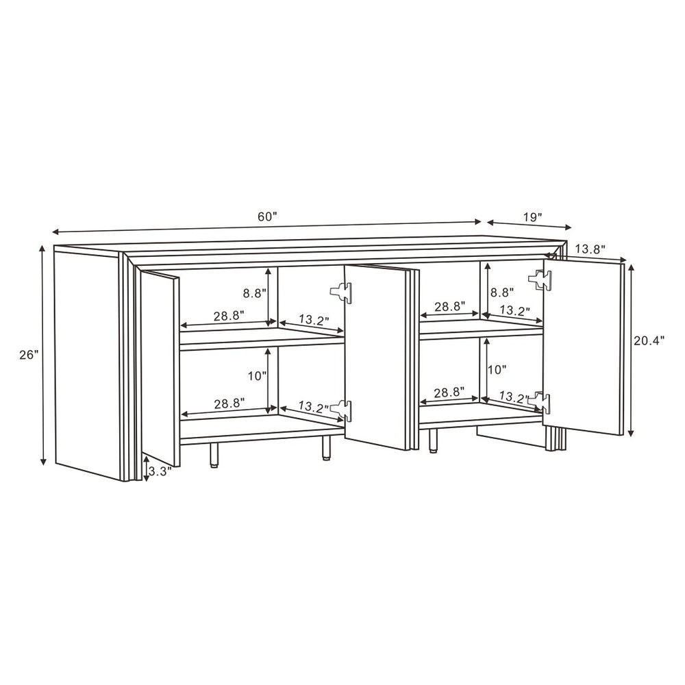 English Elm Sideboard 60 Inch Wood Grain Laminate Storage Cabinet for Dining and Living Rooms B365S00180