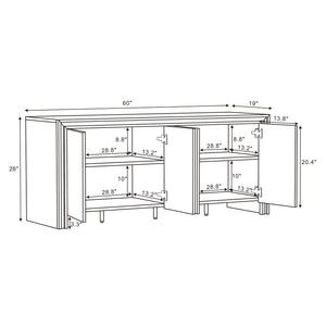 English Elm Sideboard 60 Inch Wood Grain Laminate Storage Cabinet for Dining and Living Rooms B365S00180