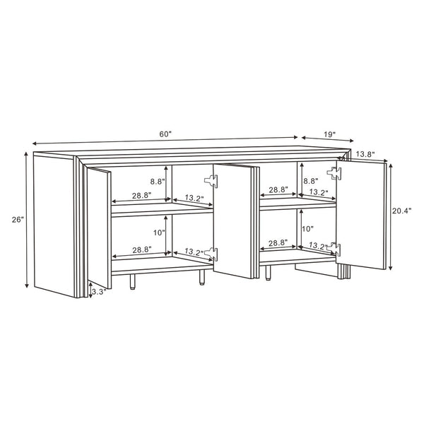 English Elm Sideboard 60 Inch Wood Grain Laminate Storage Cabinet for Dining and Living Rooms B365S00180