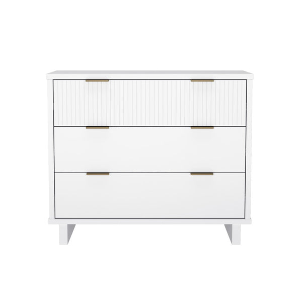 English Elm Dresser with Fluted Drawer Fronts Soft Close Glides and Elevated Base for Modern Bedrooms White B365S00181