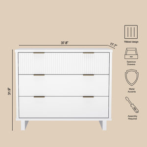 English Elm Dresser with Fluted Drawer Fronts Soft Close Glides and Elevated Base for Modern Bedrooms White B365S00181