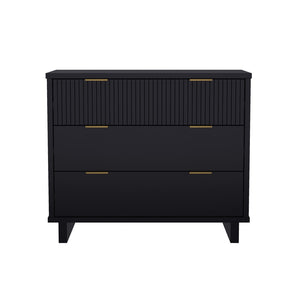 English Elm Dresser with Fluted Drawer Fronts Soft Close Glides and Elevated Base for Modern Bedrooms Black B365S00182