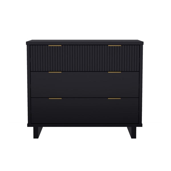 English Elm Dresser with Fluted Drawer Fronts Soft Close Glides and Elevated Base for Modern Bedrooms Black B365S00182