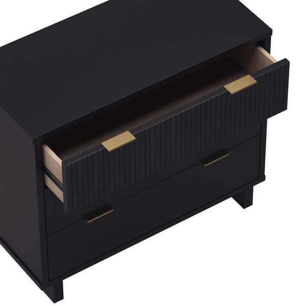 English Elm Dresser with Fluted Drawer Fronts Soft Close Glides and Elevated Base for Modern Bedrooms Black B365S00182
