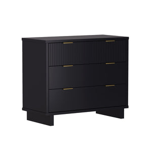 English Elm Dresser with Fluted Drawer Fronts Soft Close Glides and Elevated Base for Modern Bedrooms Black B365S00182
