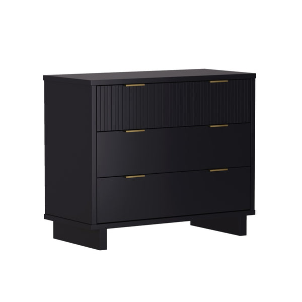 English Elm Dresser with Fluted Drawer Fronts Soft Close Glides and Elevated Base for Modern Bedrooms Black B365S00182