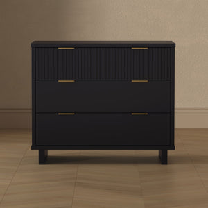 English Elm Dresser with Fluted Drawer Fronts Soft Close Glides and Elevated Base for Modern Bedrooms Black B365S00182