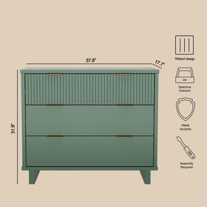 English Elm Dresser with Fluted Drawer Fronts Soft Close Glides and Elevated Base for Modern Bedrooms Sage Green B365S00183