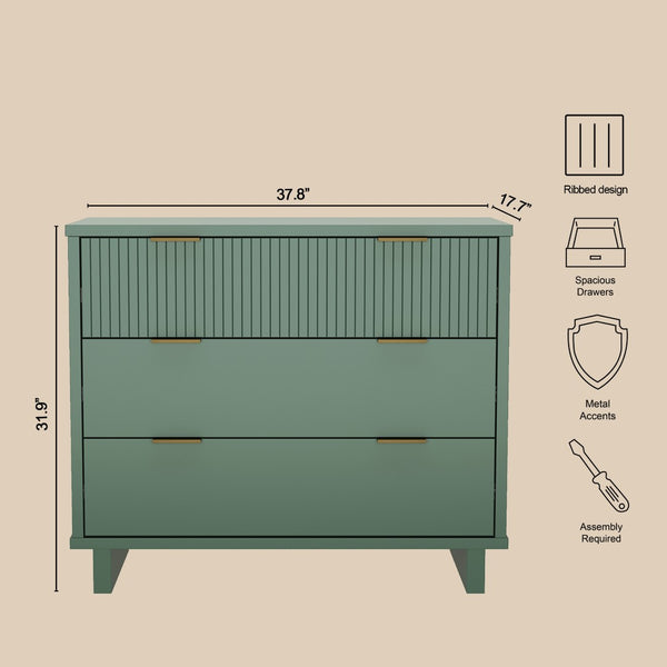 English Elm Dresser with Fluted Drawer Fronts Soft Close Glides and Elevated Base for Modern Bedrooms Sage Green B365S00183
