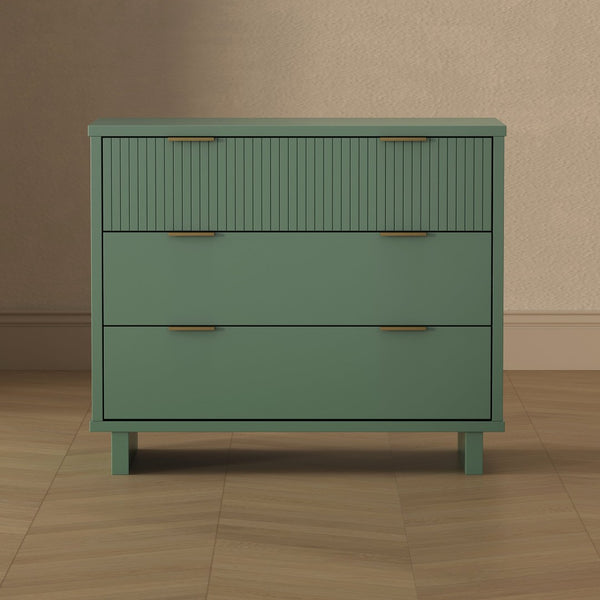 English Elm Dresser with Fluted Drawer Fronts Soft Close Glides and Elevated Base for Modern Bedrooms Sage Green B365S00183
