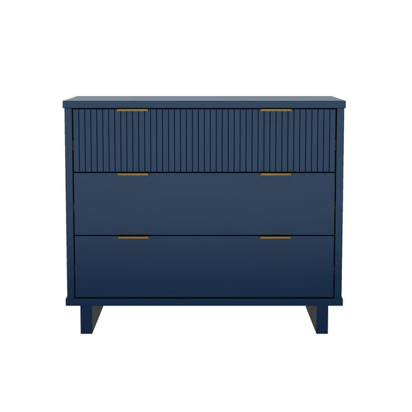 English Elm Dresser with Fluted Drawer Fronts Soft Close Glides and Elevated Base for Modern Bedrooms Midnight Blue B365S00184