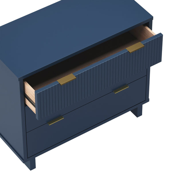 English Elm Dresser with Fluted Drawer Fronts Soft Close Glides and Elevated Base for Modern Bedrooms Midnight Blue B365S00184