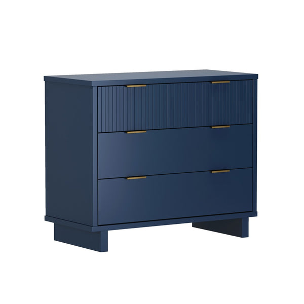 English Elm Dresser with Fluted Drawer Fronts Soft Close Glides and Elevated Base for Modern Bedrooms Midnight Blue B365S00184