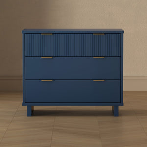 English Elm Dresser with Fluted Drawer Fronts Soft Close Glides and Elevated Base for Modern Bedrooms Midnight Blue B365S00184