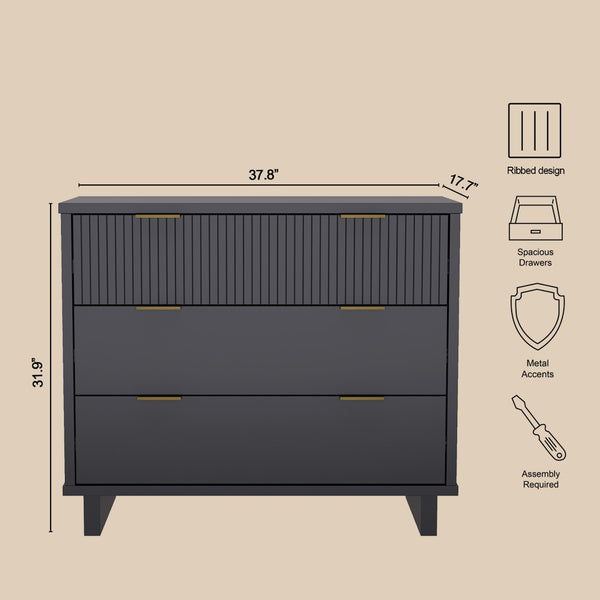 English Elm Dresser with Fluted Drawer Fronts Soft Close Glides and Elevated Base for Modern Bedrooms B365S00185