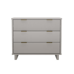 English Elm Dresser with Fluted Drawer Fronts Soft Close Glides and Elevated Base for Modern Bedrooms Light Gray B365S00186