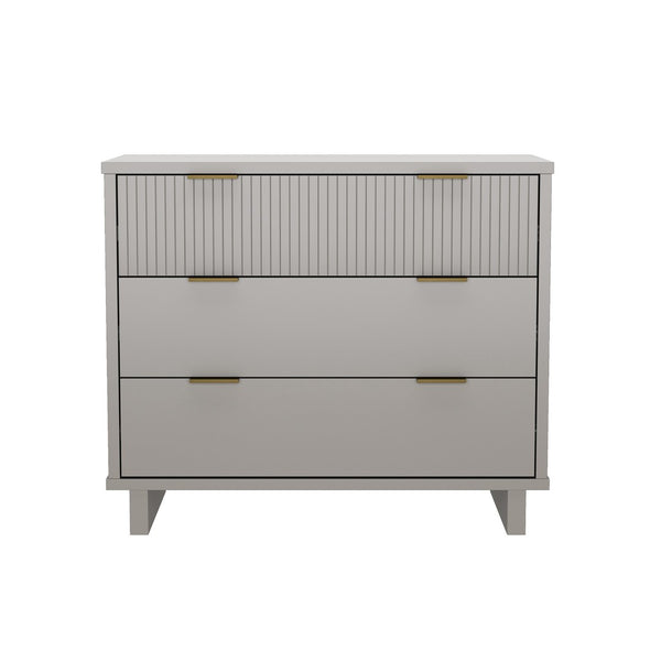English Elm Dresser with Fluted Drawer Fronts Soft Close Glides and Elevated Base for Modern Bedrooms Light Gray B365S00186