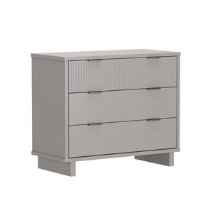 English Elm Dresser with Fluted Drawer Fronts Soft Close Glides and Elevated Base for Modern Bedrooms Light Gray B365S00186