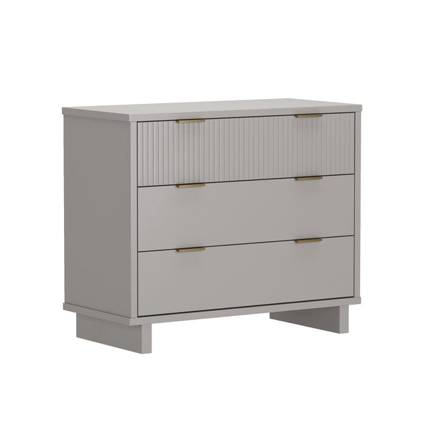 English Elm Dresser with Fluted Drawer Fronts Soft Close Glides and Elevated Base for Modern Bedrooms Light Gray B365S00186