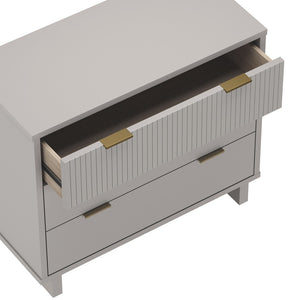 English Elm Dresser with Fluted Drawer Fronts Soft Close Glides and Elevated Base for Modern Bedrooms Light Gray B365S00186