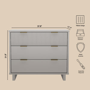 English Elm Dresser with Fluted Drawer Fronts Soft Close Glides and Elevated Base for Modern Bedrooms Light Gray B365S00186