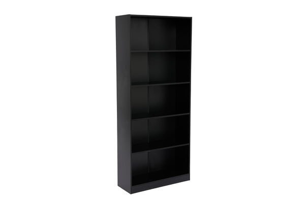 English Elm 5-tier Open Bookcase Slim Matte Black Finish Tall Vertical Shelving for Home Office B372P426656
