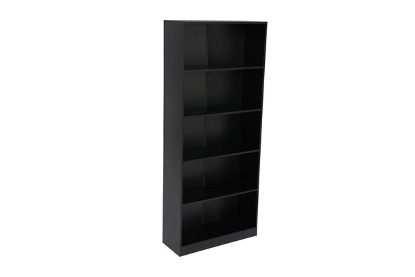 English Elm 5-tier Open Bookcase Slim Matte Black Finish Tall Vertical Shelving for Home Office B372P426656