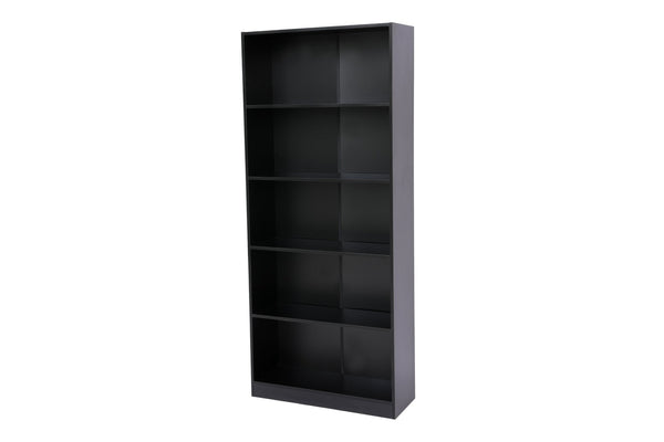 English Elm 5-tier Open Bookcase Slim Matte Black Finish Tall Vertical Shelving for Home Office B372P426656