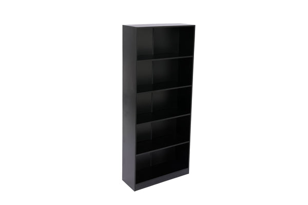 English Elm 5-tier Open Bookcase Slim Matte Black Finish Tall Vertical Shelving for Home Office B372P426656