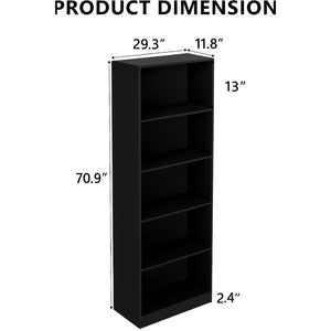 English Elm 5-tier Open Bookcase Slim Matte Black Finish Tall Vertical Shelving for Home Office B372P426656
