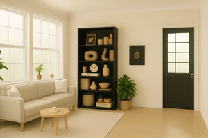 English Elm 5-tier Open Bookcase Slim Matte Black Finish Tall Vertical Shelving for Home Office B372P426656