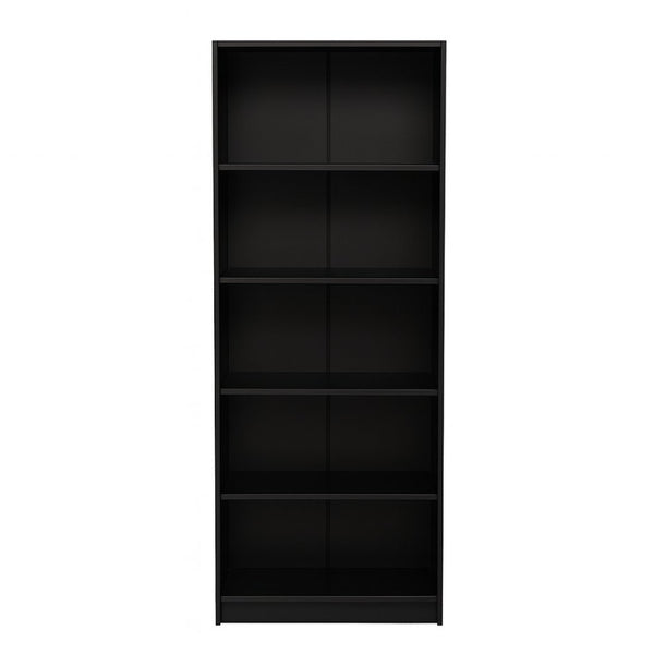 English Elm 5-tier Open Bookcase Slim Matte Black Finish Tall Vertical Shelving for Home Office B372P426656