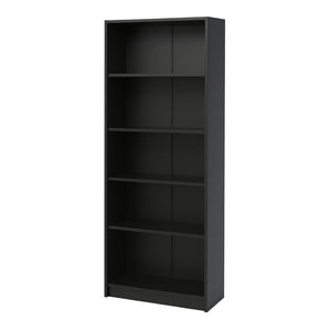 English Elm 5-tier Open Bookcase Slim Matte Black Finish Tall Vertical Shelving for Home Office B372P426656