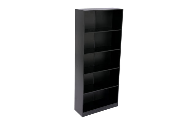 English Elm 5-tier Open Bookcase Slim Matte Black Finish Tall Vertical Shelving for Home Office B372P426656