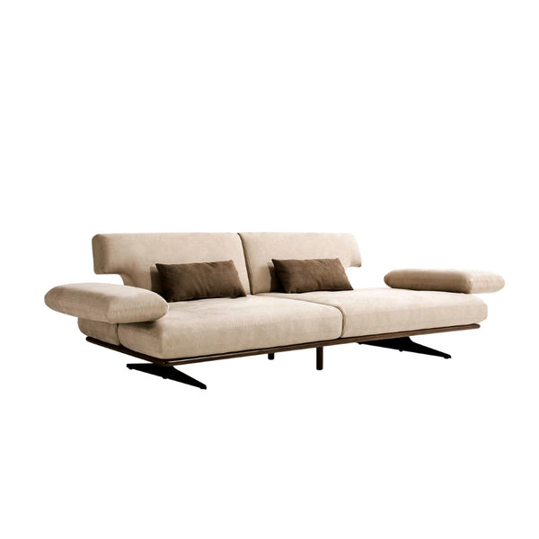 Pasargad Delano Beige Faux Suede Sofa With Versatile Sliding Backrest & Armrest For Modern Living Dark Beige Faux Suede Pslm-010