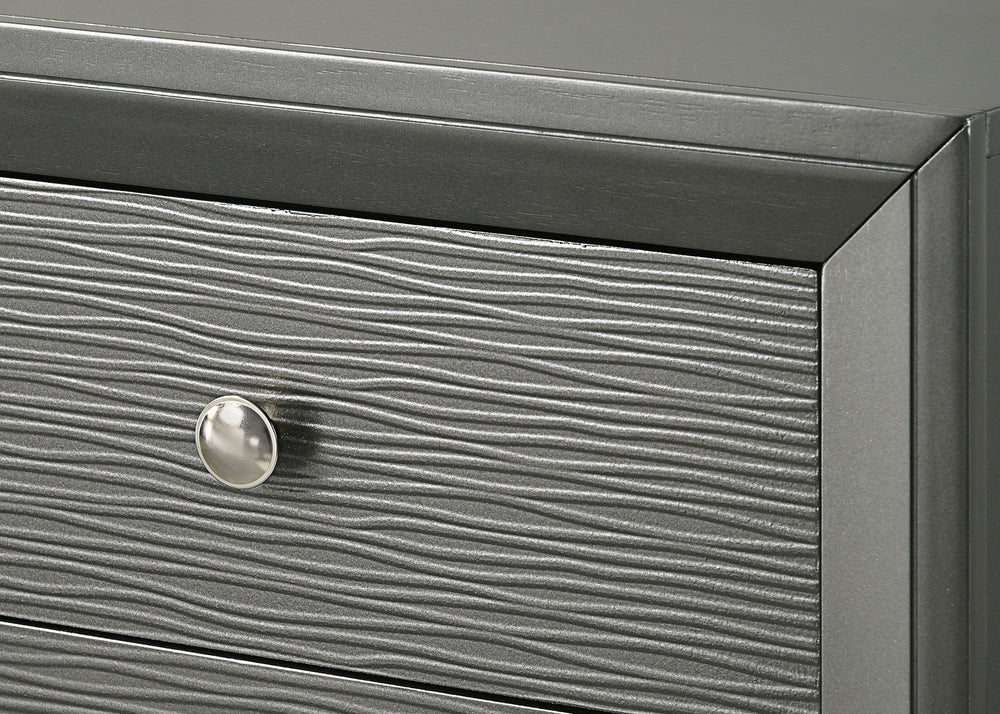 English Elm Denker Gun Metal Chest with Textured Wave Embossing, Dovetail Drawers & Kenlin Guides - Modern Storage Elegance B132P165383