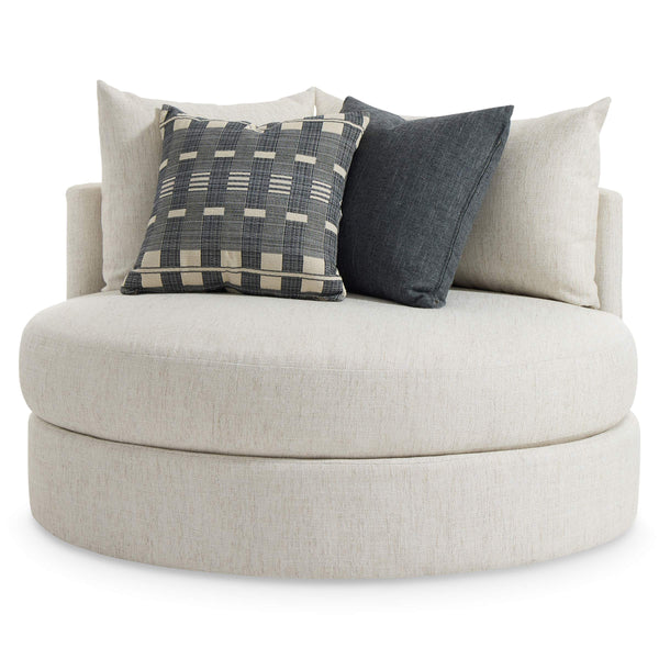 Bernhardt Ferris Oversized Round Swivel Lounge Chair with Shelter Back and Throw Pillows