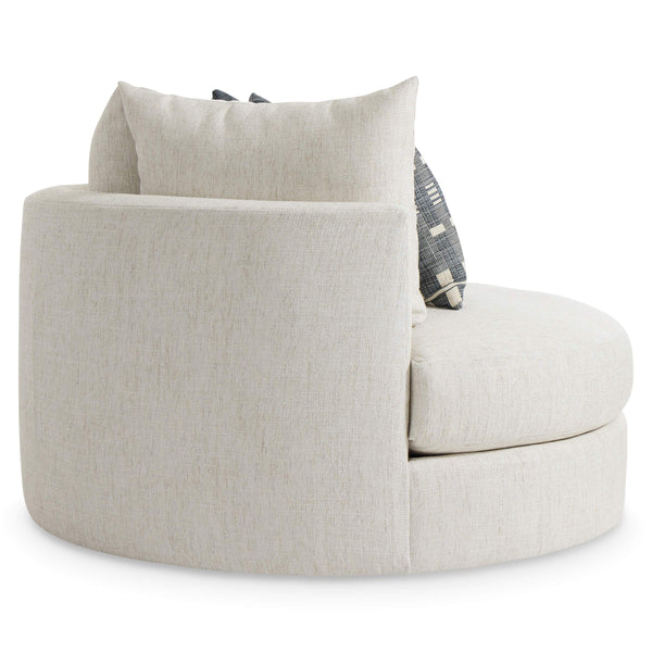 Bernhardt Ferris Oversized Round Swivel Lounge Chair with Shelter Back and Throw Pillows