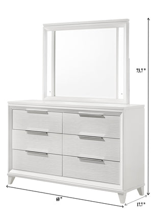English Elm Cressida White Dresser - Modern Wave-Textured Design With Chrome Pulls For Stylish Storage Solutions B132P162303