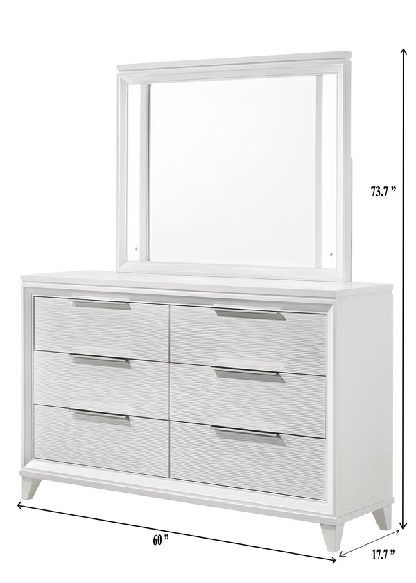 English Elm Cressida White Dresser - Modern Wave-Textured Design With Chrome Pulls For Stylish Storage Solutions B132P162303